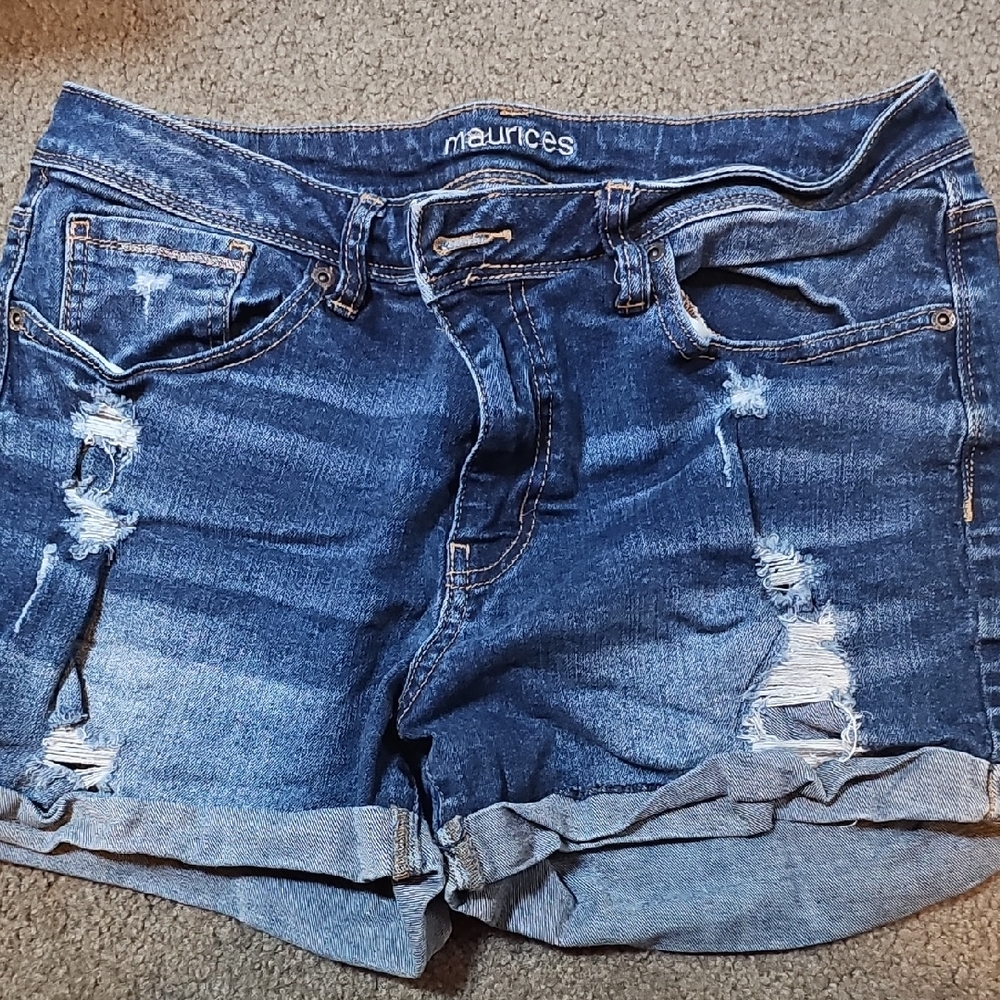 Maurices Dark Blue Ripped Jean Shorts